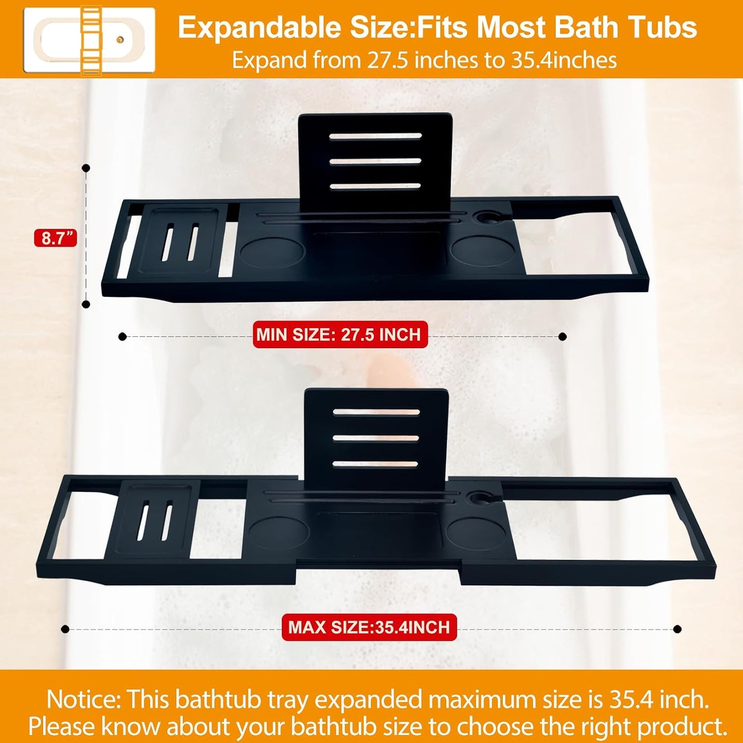 Banlilu Bathtub Tray - Bath Tray Expandable - Bath Tub Tray Table for Bathtub, Ajustable Size, Fits Most Tubs
