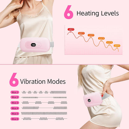 Portable Heating Pad: 2 Timer 6 Heat Levels 6 Vibration Modes Cordless Electric Heating Pad 3s Fast Heating Travel Heating Pad Gifts for Women Christmas Birthday Pink