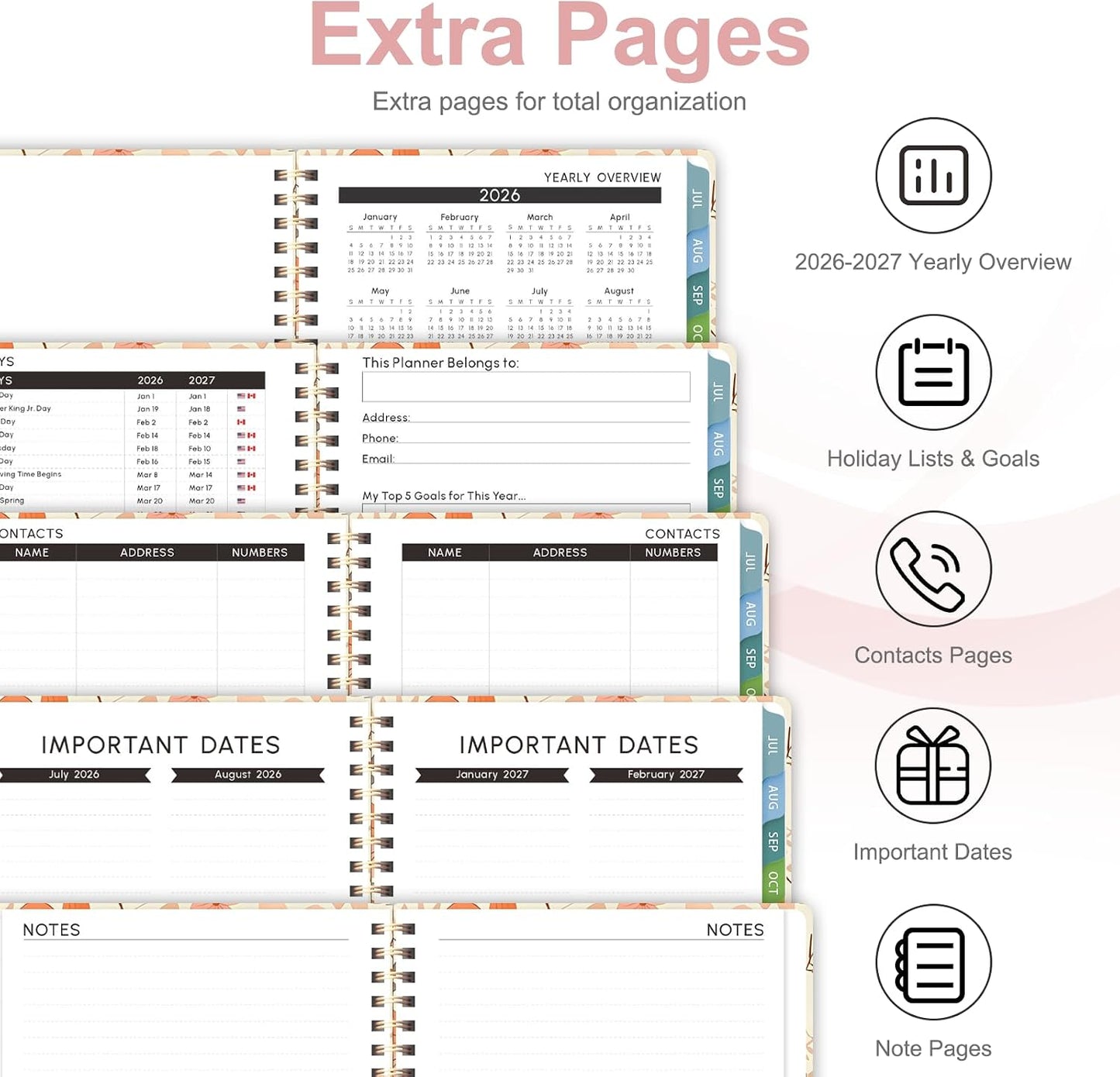 Planner 2026-2027, Weekly and Monthly Calendar Planner, JUL 2026 - JUN 2027 | A5(6.3'' x 8.5''), Hardcover, Agenda Book, Sprial Bound, Inner Pocket, Office and School Use
