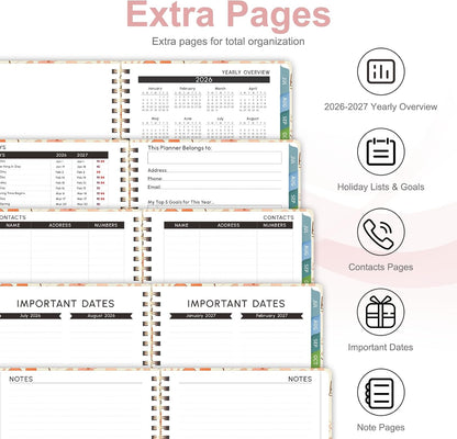 Planner 2026-2027, Weekly and Monthly Calendar Planner, JUL 2026 - JUN 2027 | A5(6.3'' x 8.5''), Hardcover, Agenda Book, Sprial Bound, Inner Pocket, Office and School Use