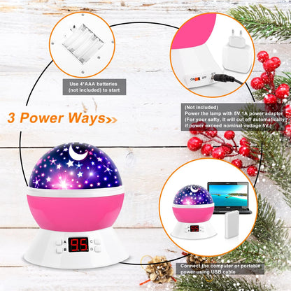 Kids Star Projector Night Light, Star Night Light Projector for Kids, Ceiling Stars Projection Lamp with Timer, 360° Rotating Night Light for Bedroom, Birthday Gift for 3 4 5 Year Old Girls Boys Black