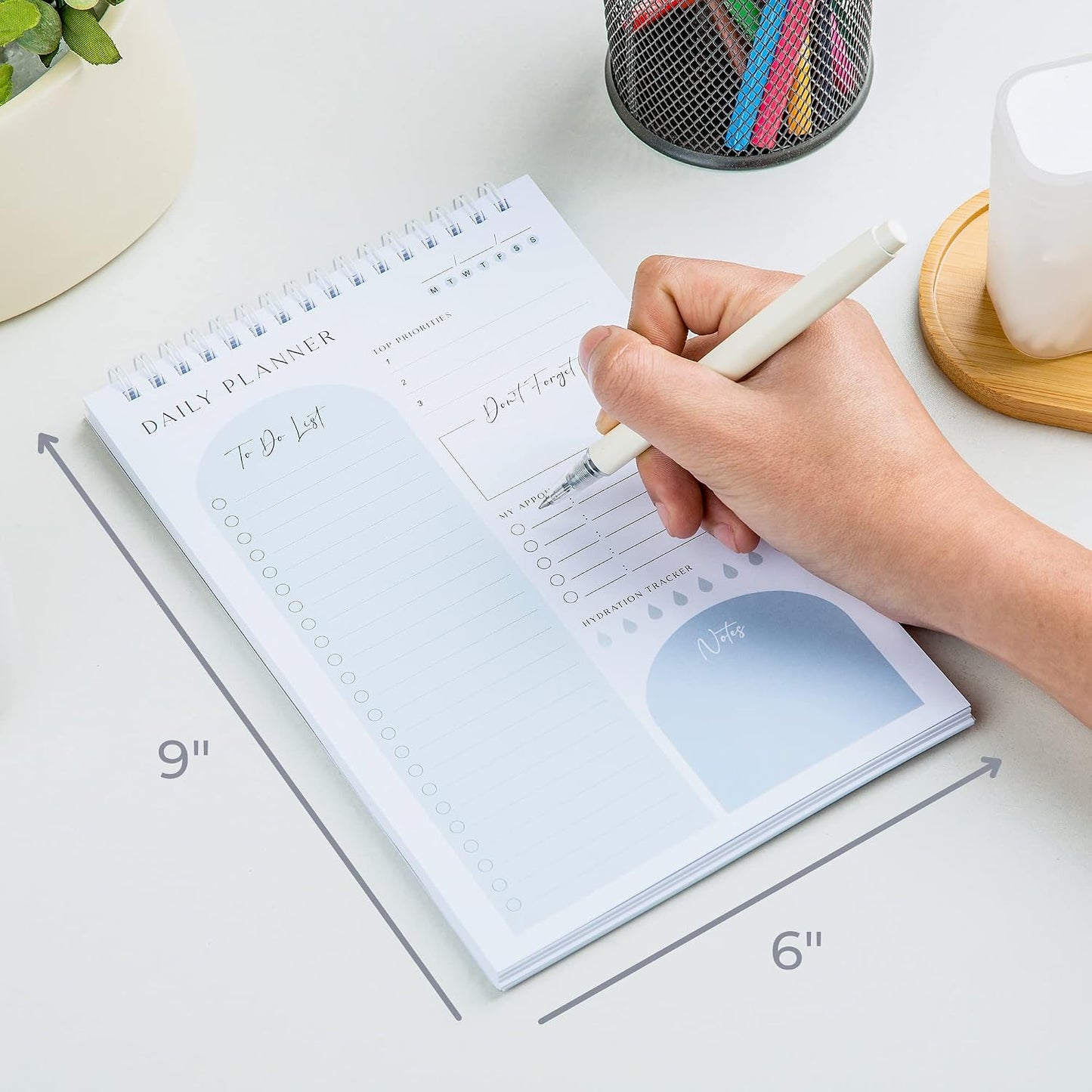 Daily Planner To Do List Notepad 60 Undated Pages,Coral,Twin-ring Spiral Bindling 6x9 Inch Desktop Daily Planning Notepad with Protective Cover,Notebook for Daily Tasks, Water Intake, Habit Tracker