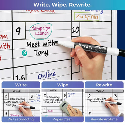 Dry Erase Monthly Extra Large White Board Calendar for Wall, 25" by 38", Jumbo Laminated Erasable One Month Whiteboard Calendar, Huge Oversized Blank 30-Day Poster with Lines and Squares