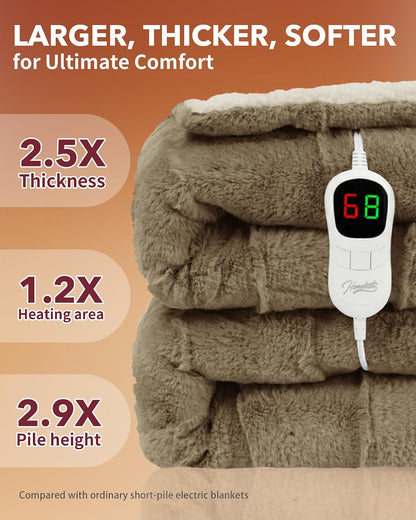 Homemate Electric Heated Blanket Twin - 62"x84" Heating Bed Blankets Throw with 10 Heating Levels 8 Hours Auto Off Fast Heating Over-Heated Protection Ultra Soft Warm Flannel ETL Certified Grey - Colors B