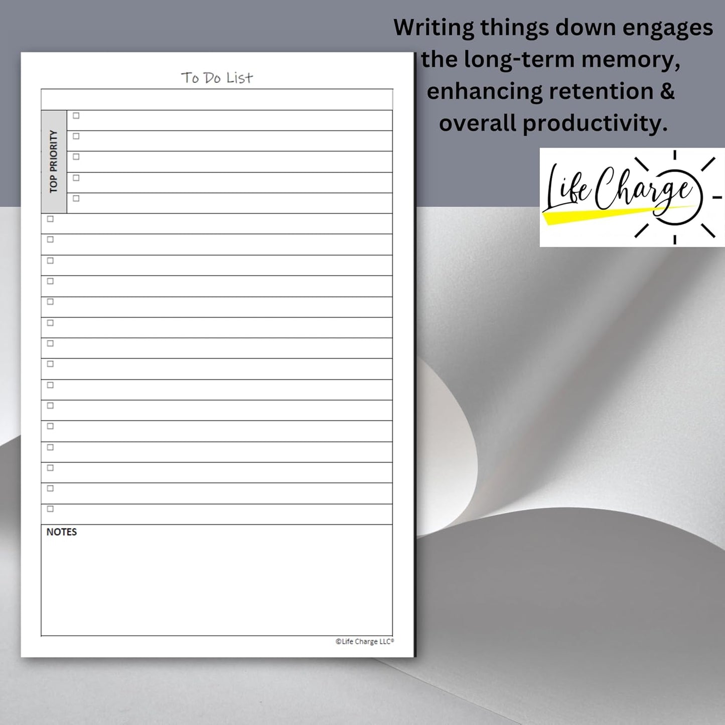 Life Charge Weekly Planner Notepad for Work & Home, Weekly To Do List Pad with Daily Checklist, Priority & Notes, 60 Pages, 8.5 x 11 Letter, Landscape