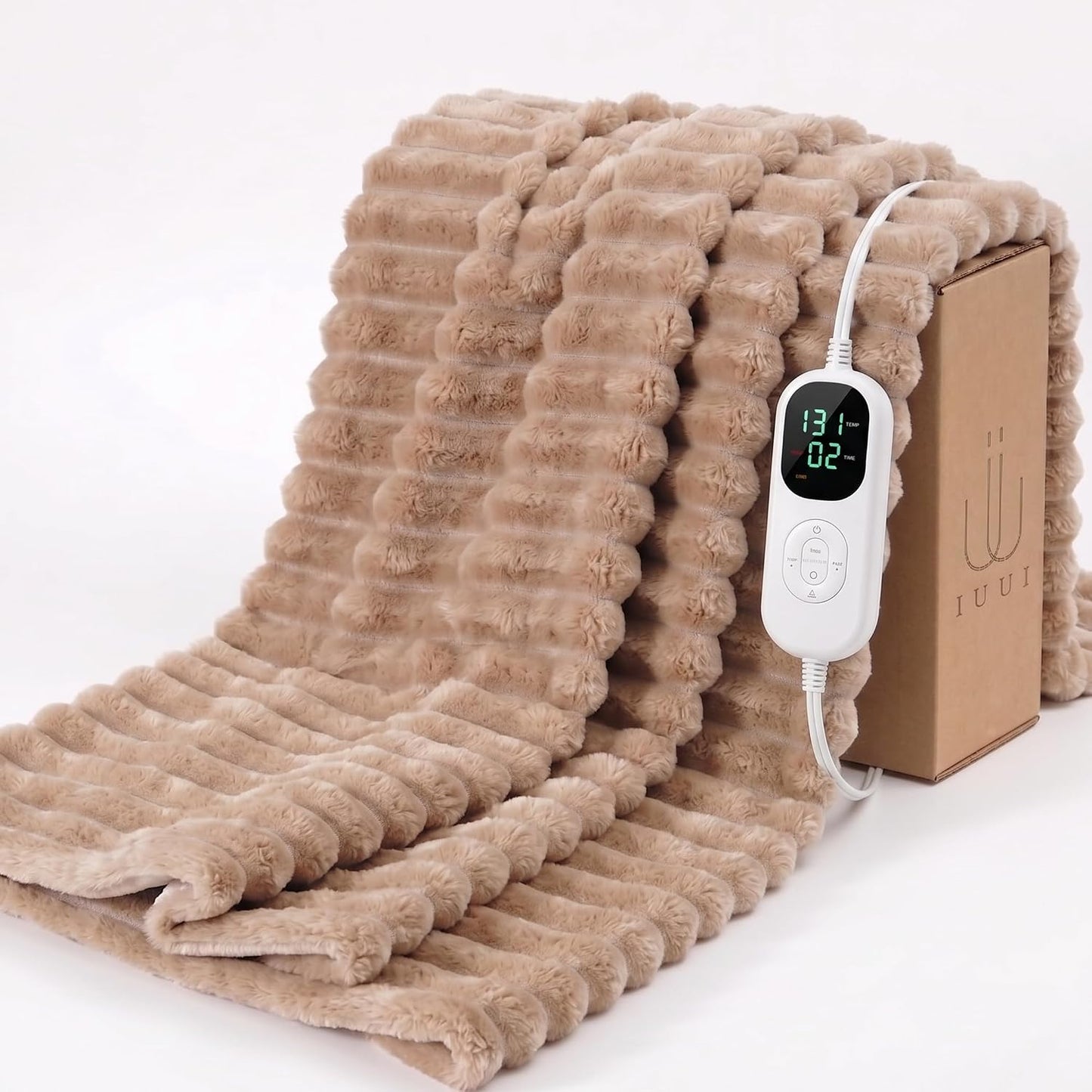IUUI Heated Throw Blanket, Ultrasoft 3D Striped Heating Blanket with 6 Heat Levels & 1-10H Auto Off Timer, Overheat Protection, Detachable Controller Machine Washable(Cream, Throw 50" x 60")