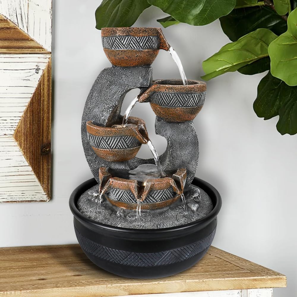 15.7''H Tabletop Water Fountain with LED Lights - Peaceful and Relaxing Water Sound - Small Desktop Waterfall Fountain for Home and Office Decoration