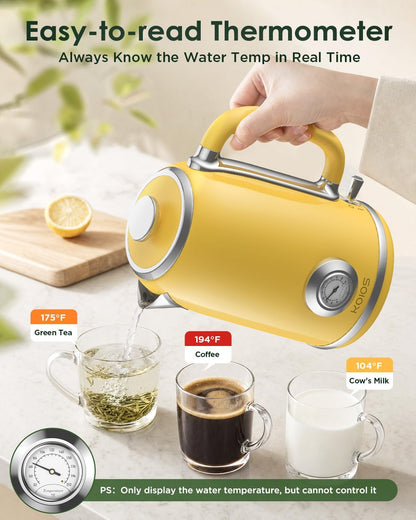 Electric Kettle 1.8L with Temperature Gauge, 1500W Fast Boiling Electric Tea Kettle, 100% Stainless Steel Retro-Style Hot Water Kettle Electric - Glowing LED Light, Auto Shut-Off & Boil-Dry Protection