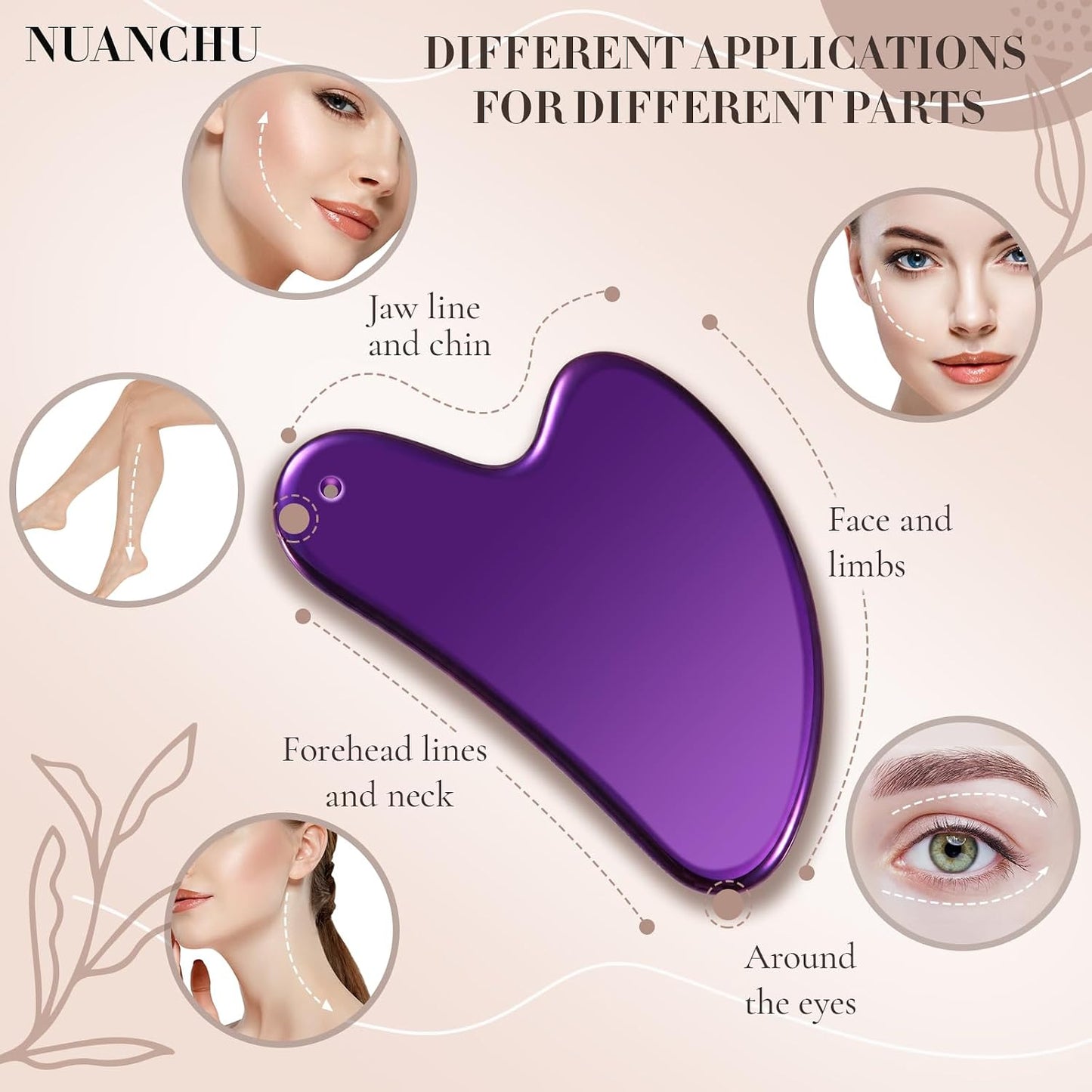 Nuanchu Stainless Steel Gua Sha Facial Tool, Metal Gua Sha for Lymphatic Drainage, Guasha Face Sculpting Double Chin Reduce with Pouch Self Care Gift(304 Stainless Steel,Silver)