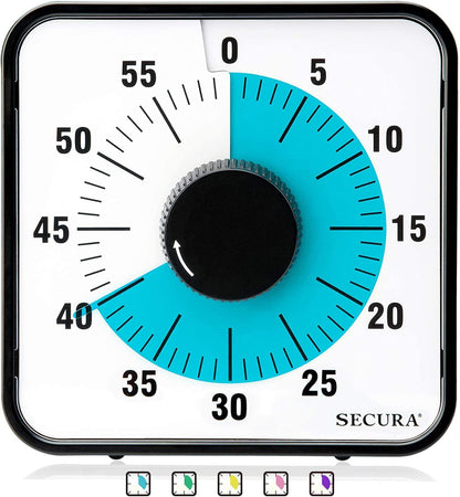 Secura 7.5 Inch Visual Timer, 60 Minute Visual Oversize Countdown Timer for Kids and Adults, Durable Mechanical Time Management Tool (Dark Green)