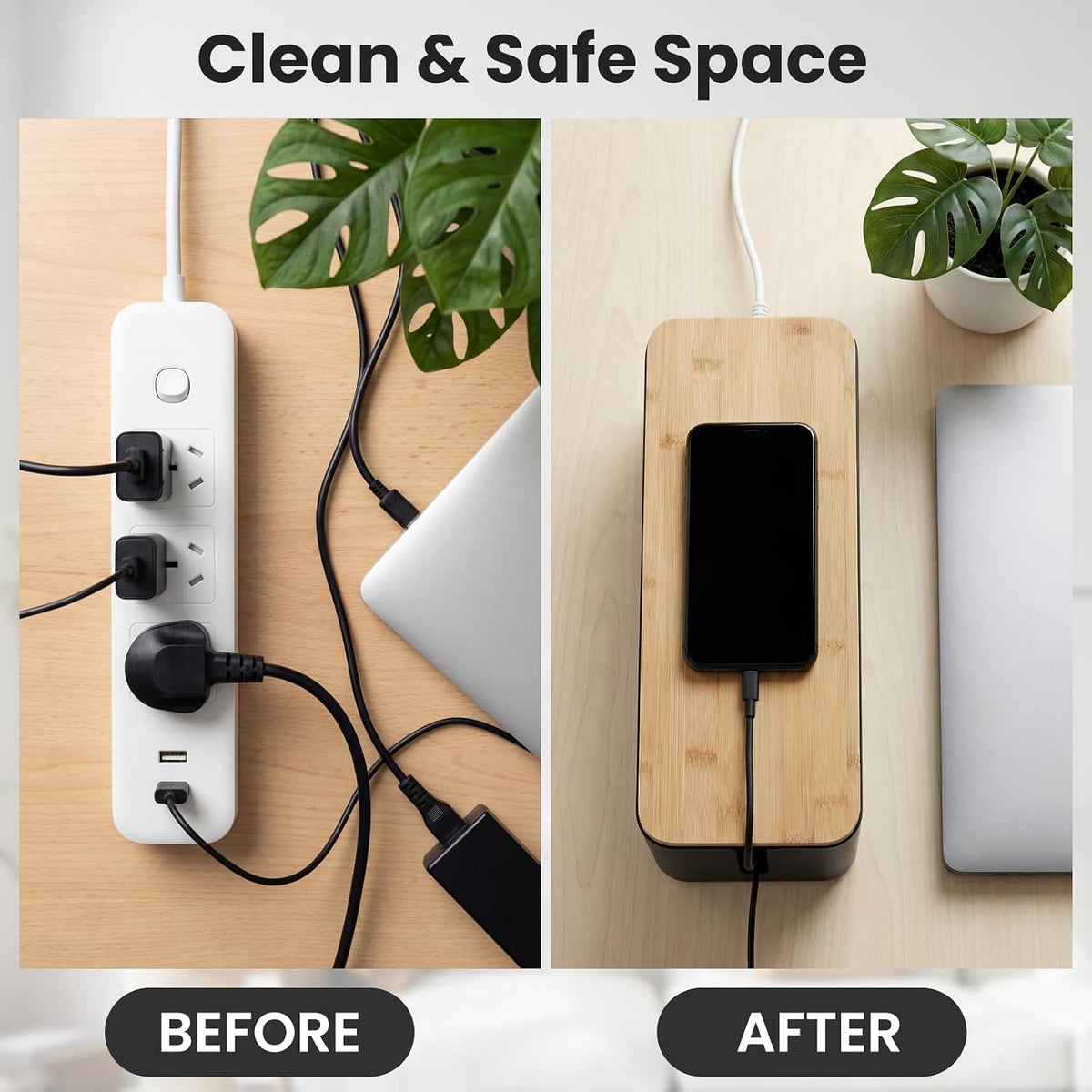 Tuwechen Cable Management Box, Wooden Style Large Cord Organizer Box