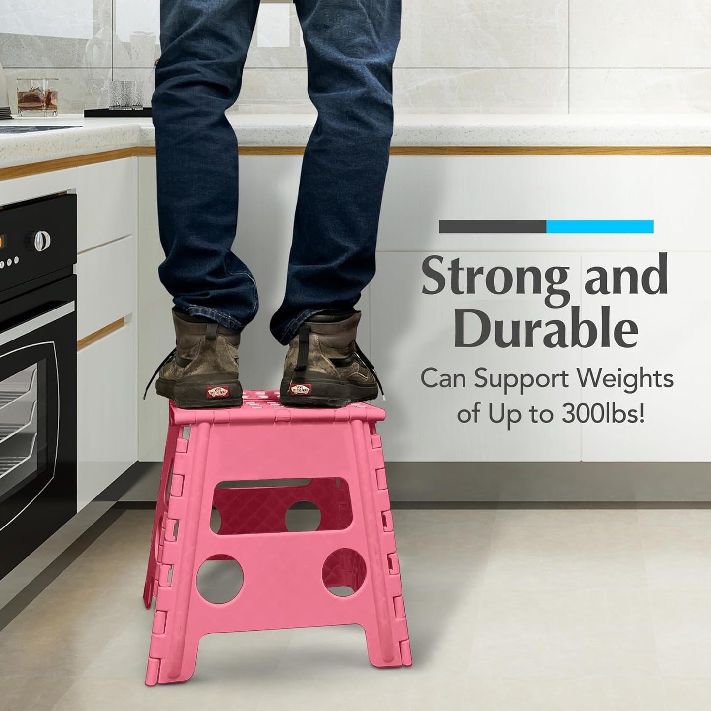 Handy Laundry Folding Step Stool - Sturdy Enough Collapsible Stool to Support Adults - Opens Easy with One Flip - Great for Kitchen, Bathroom or Bedroom (Black - 9 Inch)
