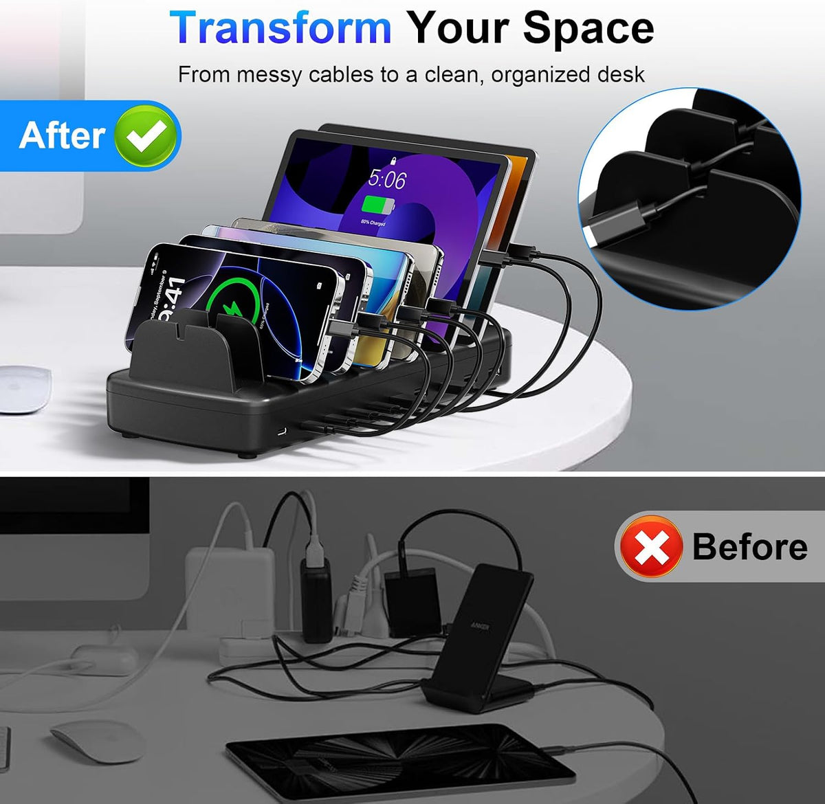 510W Charging Station for Multiple Devices, 10 Ports Charger Organizer