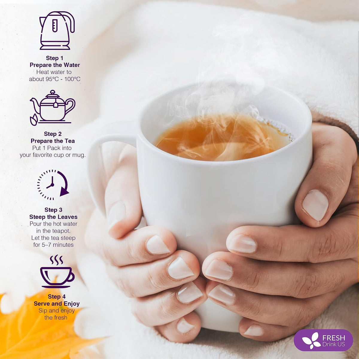 FreshDrinkUS, Fresh Move Tea – 75 Tea Bags - Herbal Tea Blend with Senna Leaves, Cinnamon, Orange Peel, Ginger & More – Caffeine-Free, Natural Ingredients – Smooth Flavor for Everyday Enjoyment