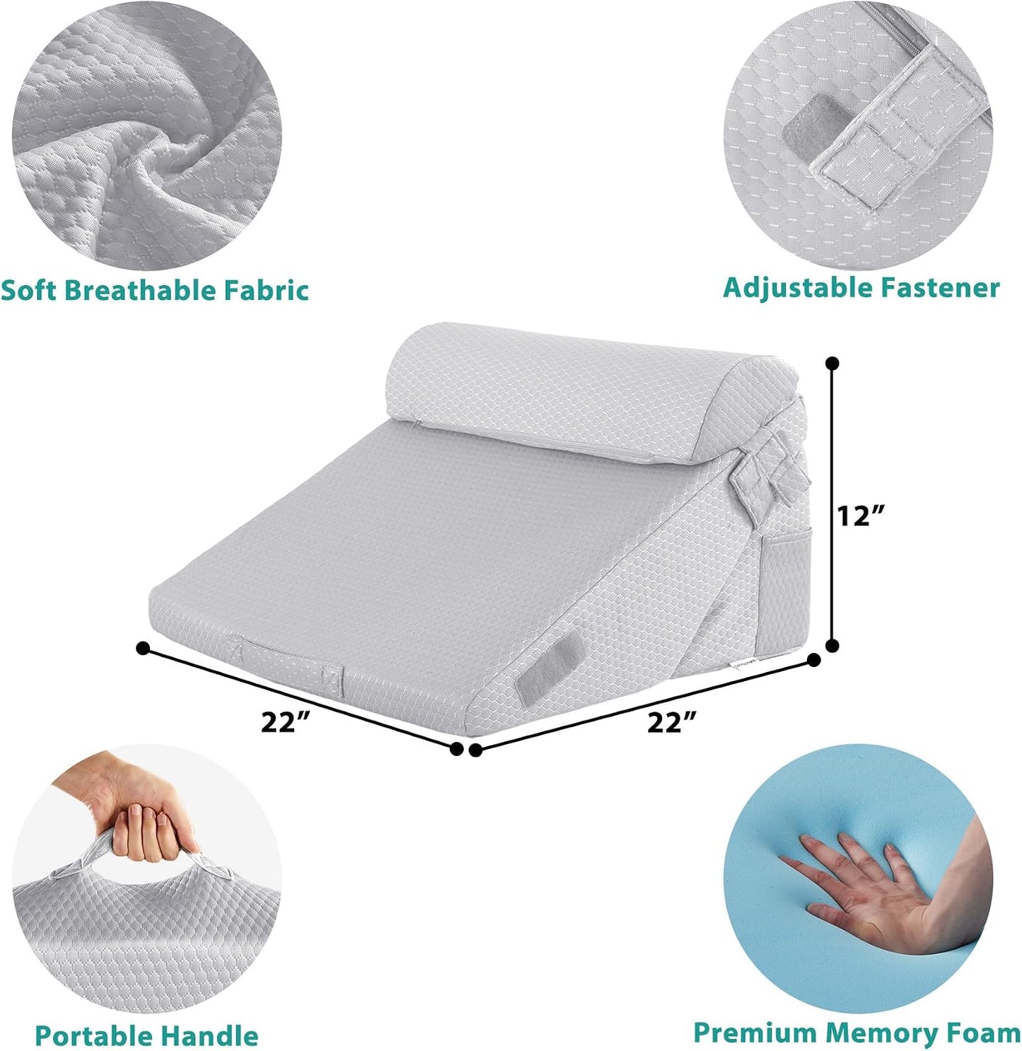 Bedluxe Wedge Pillow Headboard, 3PCS Orthopedic Bed Wedge Pillows Set for After Surgery, Adjustable Pillow Wedge for Acid Reflux&Back Pain Relief, Sleeping, Back Pillow for Bed Sitting Up, White/Grey