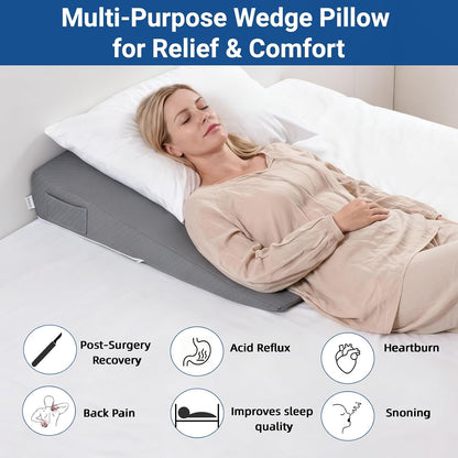 FSA Eligible 31" Extra-Long Wedge Pillow for Sleeping, Reflux, Snoring,Gray