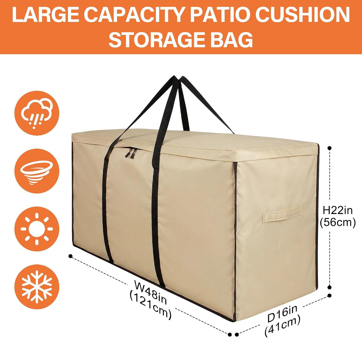 storagebag Patio Cushion Storage Bag, Outdoor Cushion Storage Bag,Waterproof Extra Large Furniture Storage Bag with Handle and Zipper, 48in L x 16in W x 22in H