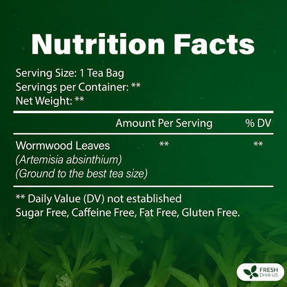 FreshDrinkUS, Premium Wormwood Tea Bag, 40 Count, Pure, Caffeine Free