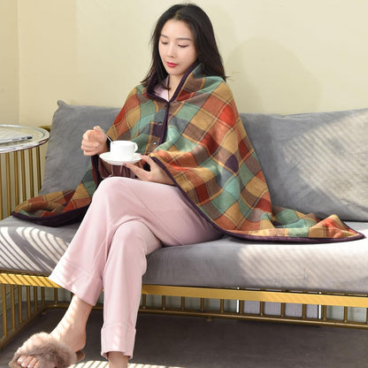 forestfish Fleece Wearable Blanket, Plaid Lap Blanket Comfy Poncho Throw with Buttons for Bed Sofa Office, Grey-White