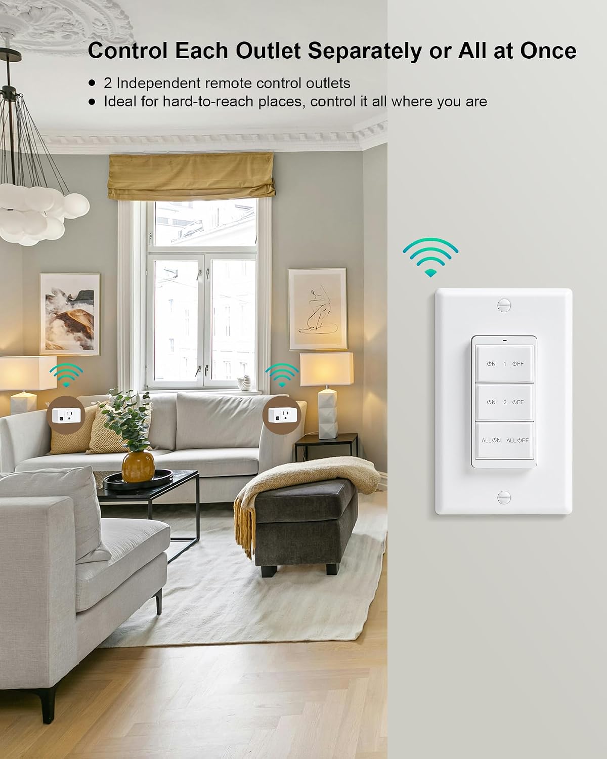 Remote Control Outlet with Decorator Rocker Magnetic Wall Switch