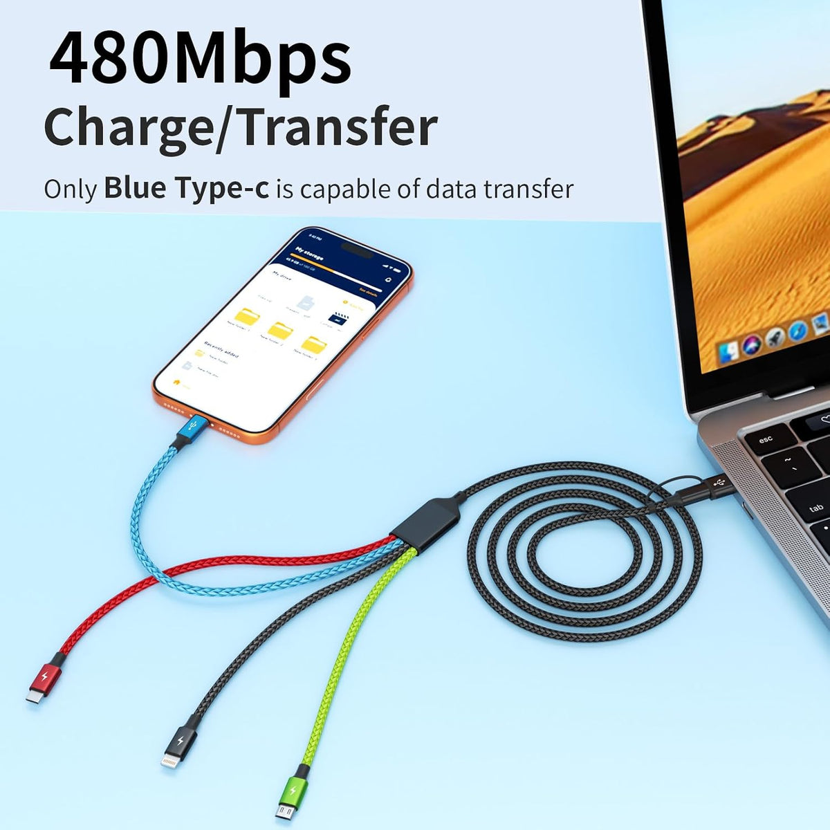 4 in 1 Multi Charging Cable, 5FT Charging Cords for Multiple Devices