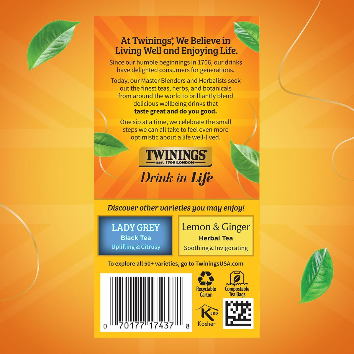 Twinings Earl Grey Extra Strong Black Tea Individually Wrapped Bags, 20 Count (Pack of 6), Flavoured with Citrus and Bergamot, Caffeinated, Enjoy Hot or Iced, 120 Teabags