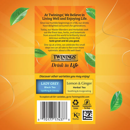 Twinings Earl Grey Extra Strong Black Tea Individually Wrapped Bags, 20 Count (Pack of 6), Flavoured with Citrus and Bergamot, Caffeinated, Enjoy Hot or Iced, 120 Teabags