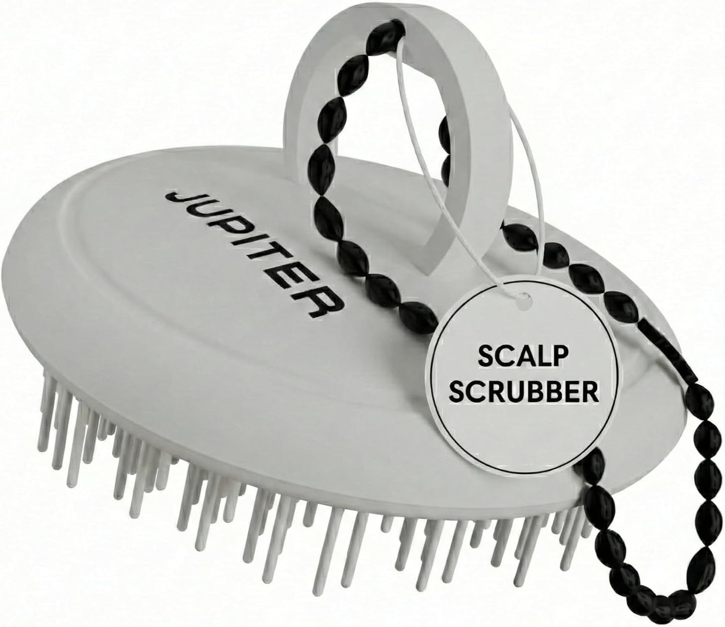 Jupiter Scalp Exfoliator - Scalp Massager Tool for Wet & Dry Hair - Ergonomic Detangler Brush - Dandruff Comb & Scrub to Remove Dandruff & Buildup and Support Circulation - Black/White