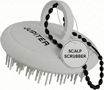 Jupiter Scalp Exfoliator - Scalp Massager Tool for Wet & Dry Hair - Ergonomic Detangler Brush - Dandruff Comb & Scrub to Remove Dandruff & Buildup and Support Circulation - Black/White