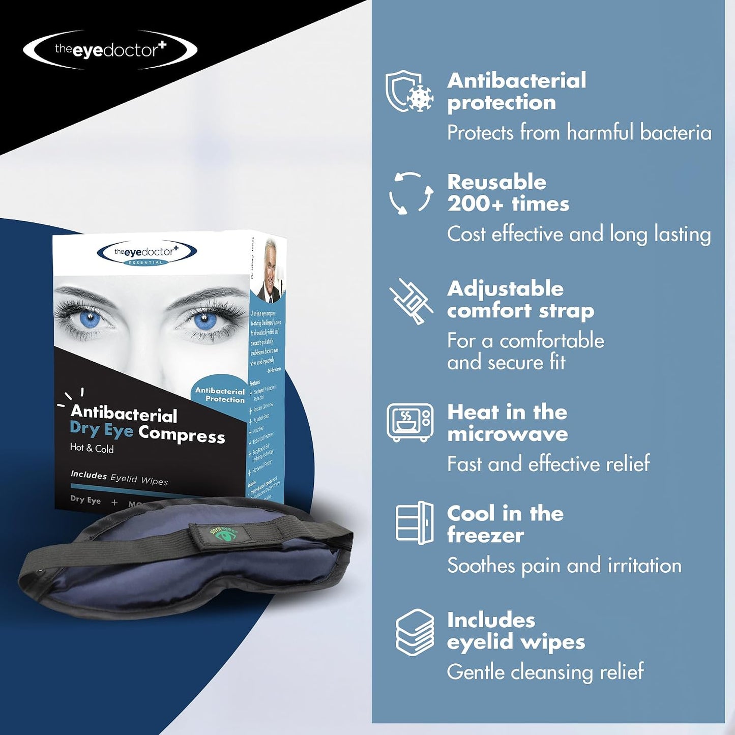 The Eye Doctor Hot Compress for Eye - Helps Dry Eye & Blepharitis - Reusable Eye Mask - Heated Eye Mask for Dry Eyes - Warm Compress for Dry Eyes - Heated Eye Mask for Stye