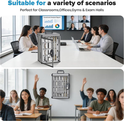 24 Slots Cell Phone Locker, Classroom Phone Storage Cabinet with Key, 【Wall Mounted】 【Aluminum Alloy】 Phone Lock Box, Mobile Phone Lockbox with Handle for School Office Exam(Silver)