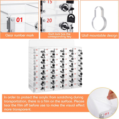 Threan 12 Slot Cell Phone Storage Box, Acrylic Clear Cell Phone Storage Cabinet Wall Mounted with Door, Locks and Keys for Office School Factory