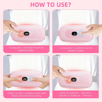 Portable Heating Pad: 2 Timer 6 Heat Levels 6 Vibration Modes Cordless Electric Heating Pad 3s Fast Heating Travel Heating Pad Gifts for Women Christmas Birthday Pink