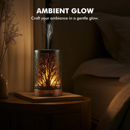 Aromatherapy Essential Oil Diffuser for Home - 100ml Black Ultrasonic Diffuser with Dynamic Flame Light, Metal Cool Mist Aroma Diffuser for Essential Oils & Auto Shut-Off Protection