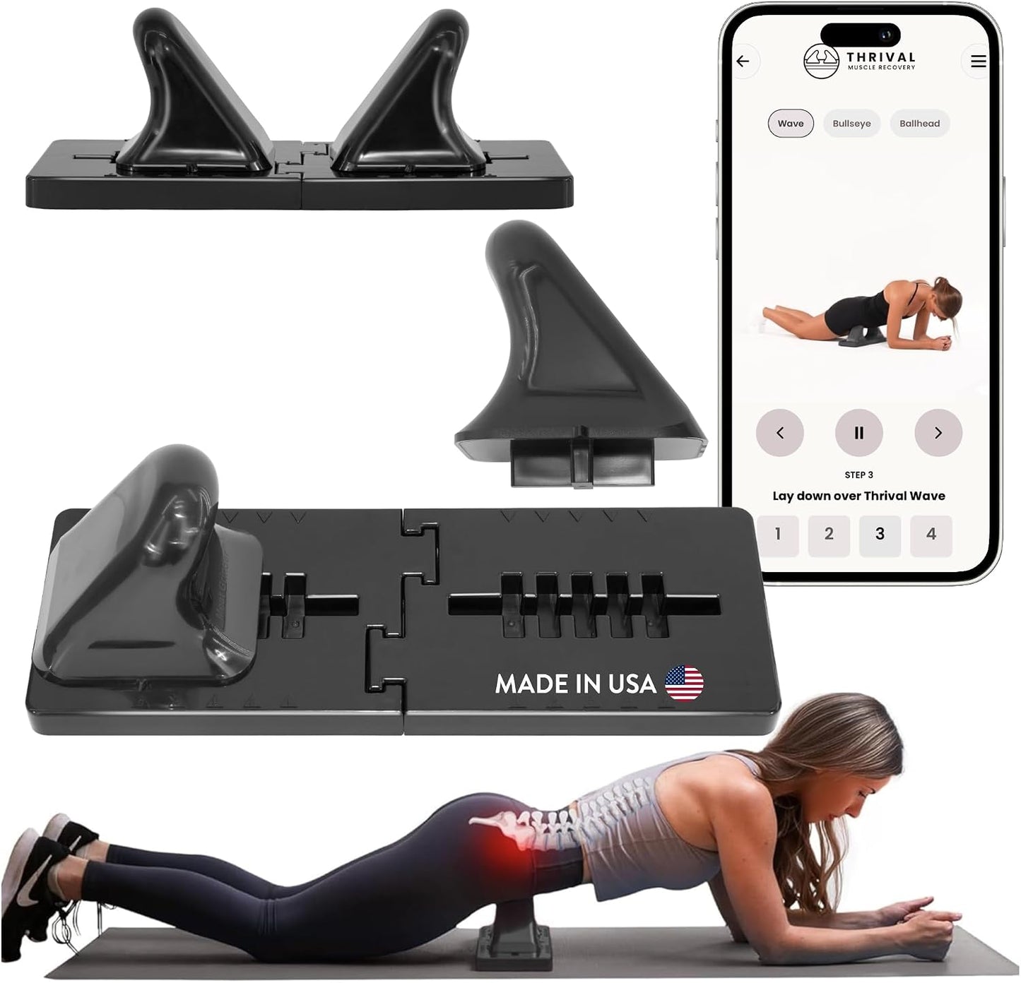 Thrival Arch Back Stretcher - Psoas Muscle Release Tool App for Hip Flexor, Back, Glute, Iliacus, and Neck - Spine Decompressor, Trigger Point, and Myofascial Release – Carbon Black