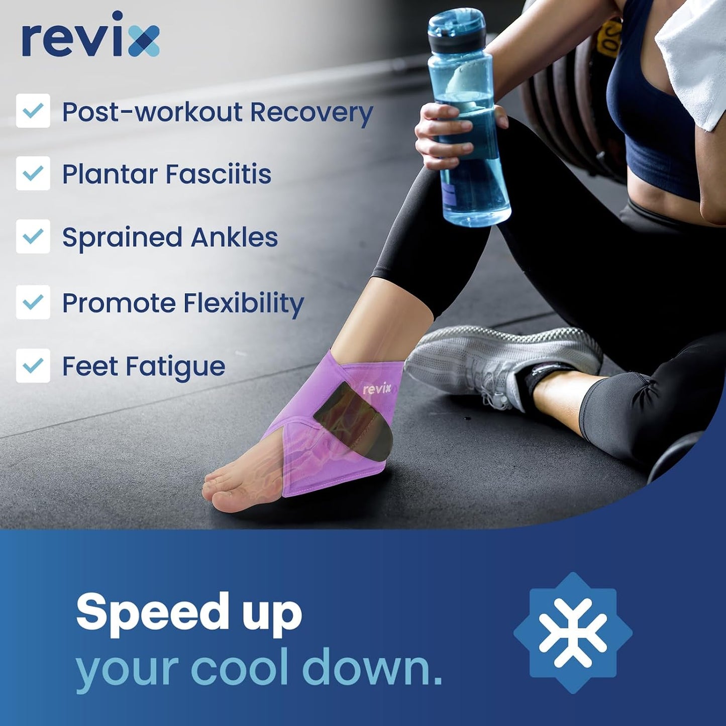REVIX Ankle Ice Pack Wrap for Plantar Fasciitis & Foot Pain Relief, Reusable Gel Cold Compress Wrap for Feet Swelling, Achilles Tendonitis, and Sprained Ankles Recovery