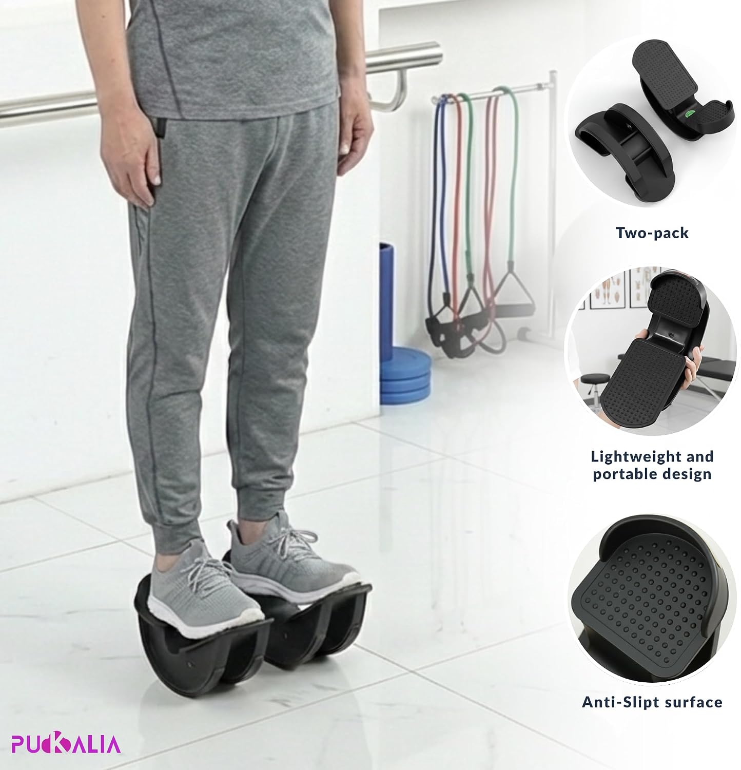 Calf Stretch Board Set of 2 Pieces Foot Rocker for Plantar Fasciitis Relief Achilles Therapy Device Ankle Mobility Balance Tool Non Slip Black Trainer Physical Therapy Equipment Leg Slant Stretcher