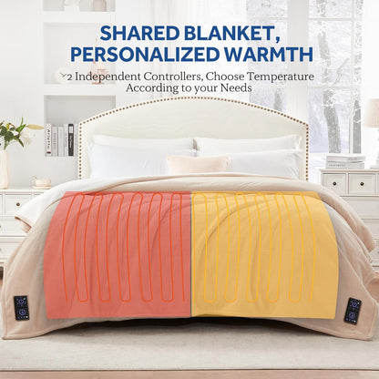 Sealy Heated Blanket Throw with Built-in Button Controller, Reversible Flannel to Sherpa Electric Blanket with 2-10 Hours Auto-Off & 4 Heating Levels, Over-Heat Protection, 50x60 inch, Beige