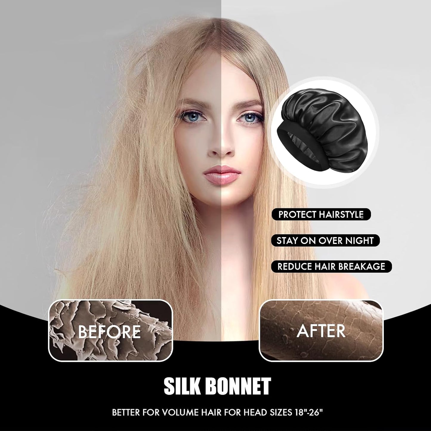 Satin Silk Bonnet for Sleeping, Double Layer Silk Sleep Cap for Men & Women, Soft Satin Lined Bonnet for Curly Hair