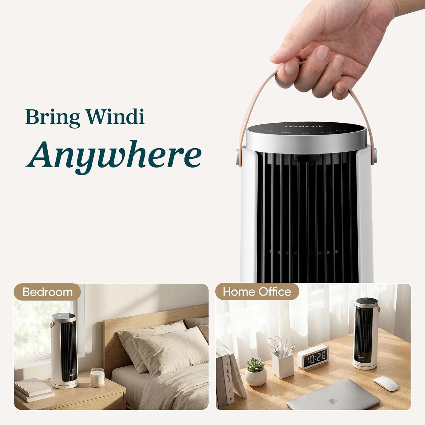 LEVOIT Tower Fan for Bedroom, 20dB Quiet Desk Fan with 23ft/s, Portable & Easy to Carry, 3-Angle & 5-Speed Mini Oscillating Fan, DC Motor, Bladeless, Remoter, 12H Timer, for Home, Room, Office, White