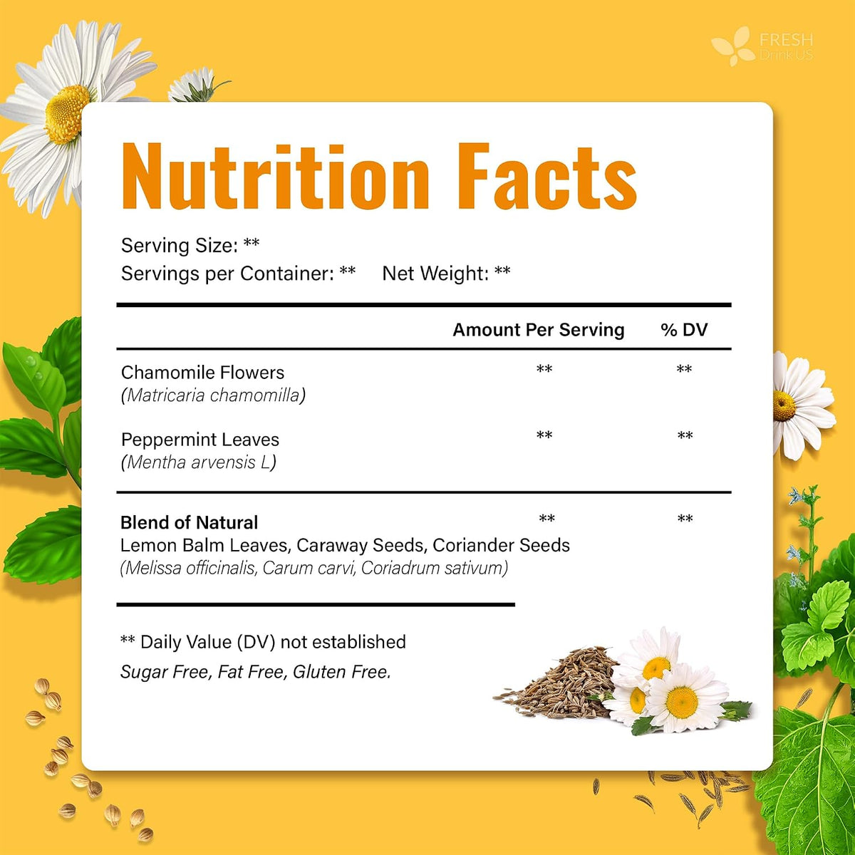 FreshDrinkUS, Chamomile Mint Tea Bags | 135 Count | Refreshing Herbal Blend of Chamomile Flower, Peppermint, Lemon Balm & Others – Smooth Floral & Minty Flavor – Premium Quality, Caffeine-Free
