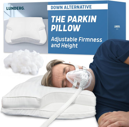 Lunderg Parkin CPAP Pillow for Side & Back Sleepers - The Only Down Alternative with Adjustable Filling & 100% Cotton Case - Reduce Air Leaks & Mask Pressure for Better Sleep - Works with All Masks