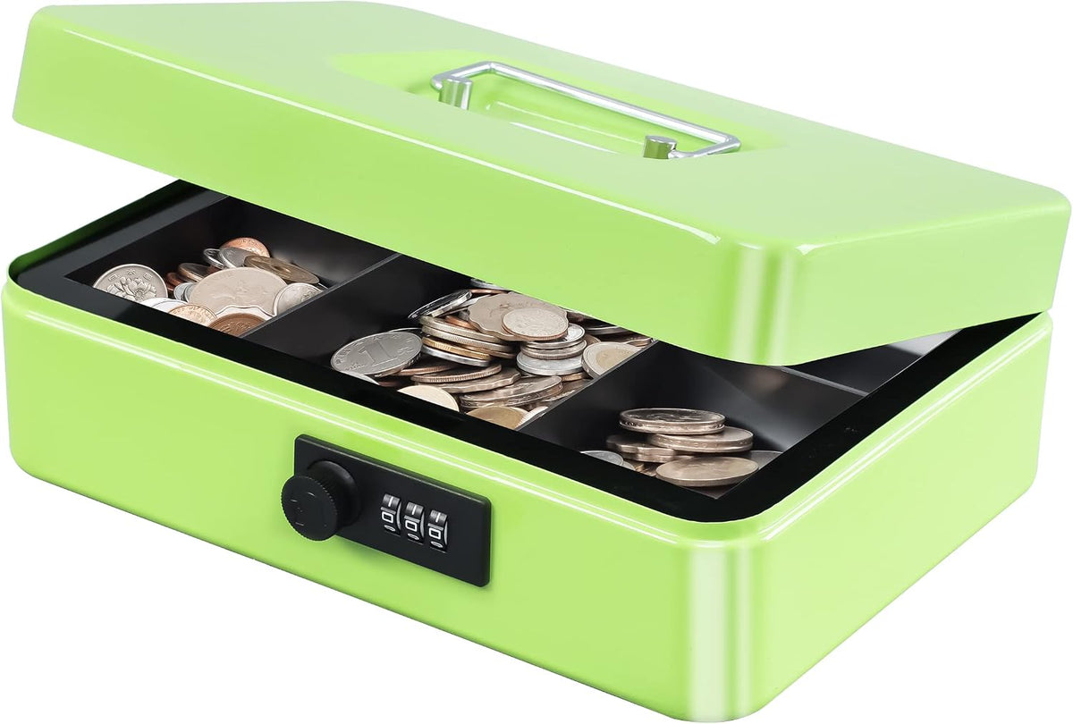 KYODOLED Small Cash Box with Combination Lock & Removable Money Tray, Black
