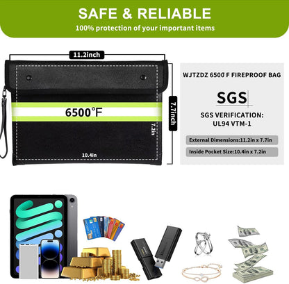 Upgraded Fireproof Money Bag,10 Layers of Heat Insulated Materials 6500°F
