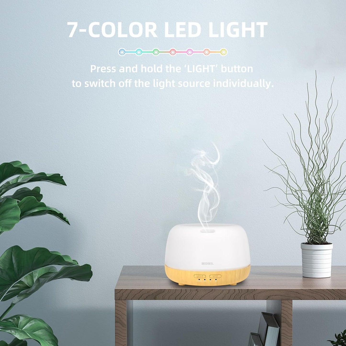 SEEDSEEL 300ML Essential Oil Diffuser with 7-Color LED Lights and Remote Control, Modern Minimalist Design, High-Efficiency Ultrasonic Mist Aromatherapy Diffuser for Home