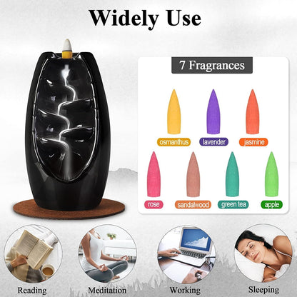 SPACEKEEPER Ceramic Backflow Incense Holder Waterfall Incense Burner, Blue