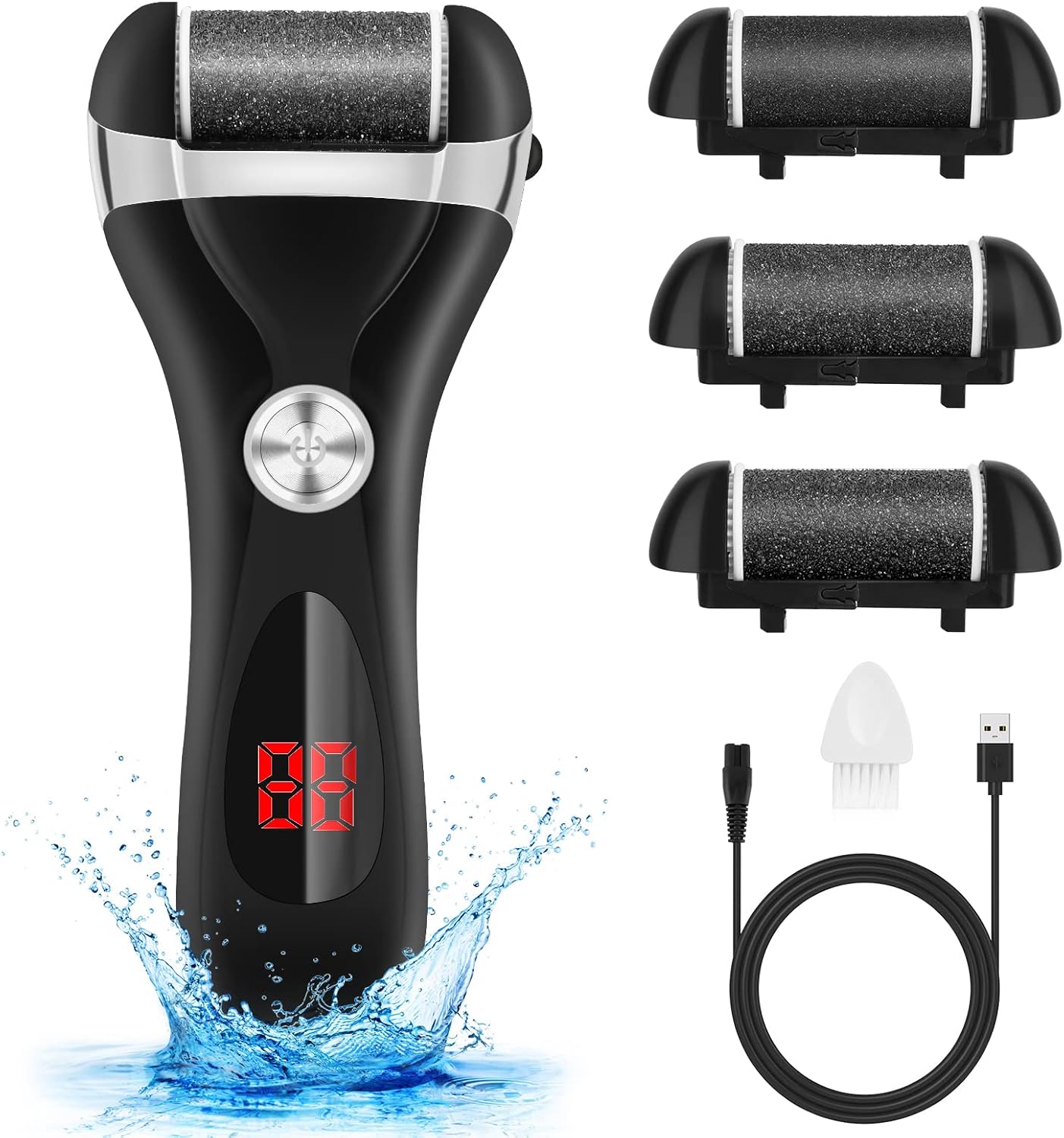 Electric Foot Callus Remover Kit, Elmchee Rechargeable Callous removers 3 Grinding Heads Waterproof Foot Scrubber File, Professional Pedicure Tools kit Feet Care for Dead, Cracked Dry Skin