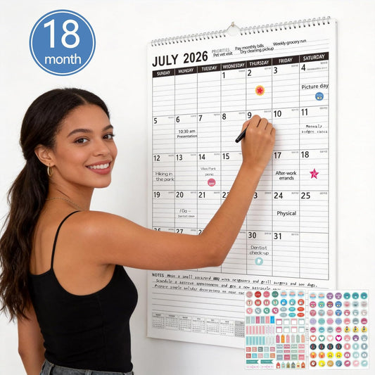 Large Wall Calendar 2026-2027, 18-Month Wall Calendar from July 2026 to December 2027, 15" x 22" 2026 Wall Calendar with Spacious Blocks, Julian Dates, Habit Tracker & Full-Year Reference for Home Office School Colorful