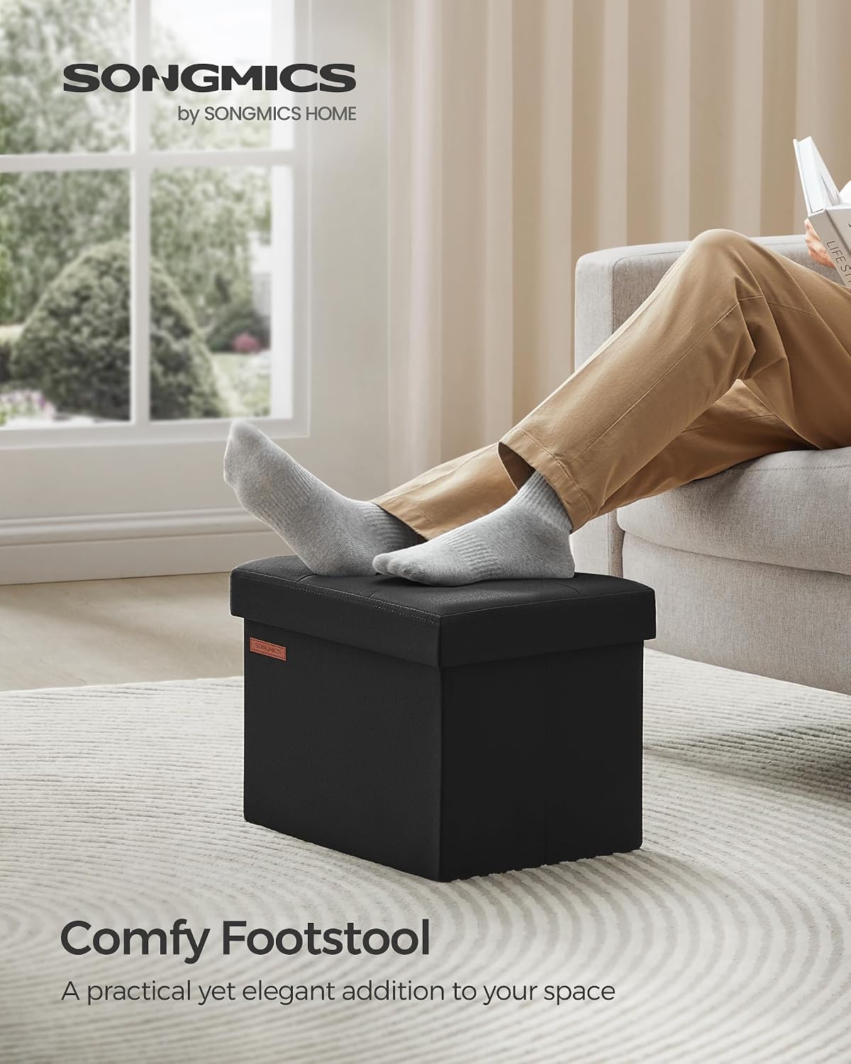 SONGMICS Mazie Collection - Small Folding Storage Ottoman, Foot Rest Stool, 12.2 x 16.1 x 12.2 Inches, 286 lb Load Capacity, for Living Room, Bedroom, Home Office, Dorm, Dark Gray ULSF102G01