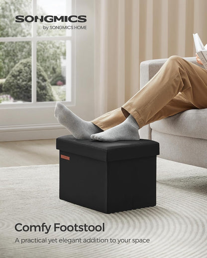SONGMICS Mazie Collection - Small Folding Storage Ottoman, Foot Rest Stool, 12.2 x 16.1 x 12.2 Inches, 286 lb Load Capacity, for Living Room, Bedroom, Home Office, Dorm, Dark Gray ULSF102G01